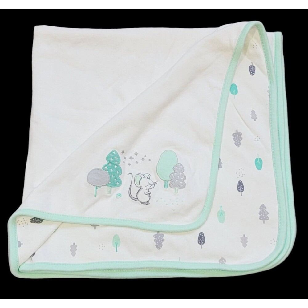 Gymboree Sweet Forest Mouse Baby Blanket Mint Green White Trees Cotton 2016 Teal